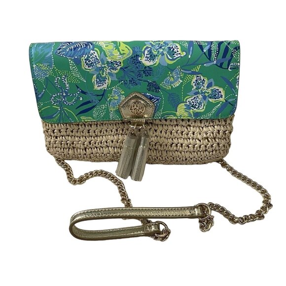 Lilly Pulitzer Botanical Green In A Flutter Straw Crossbody Clutch Purse NWOT - Picture 3 of 10